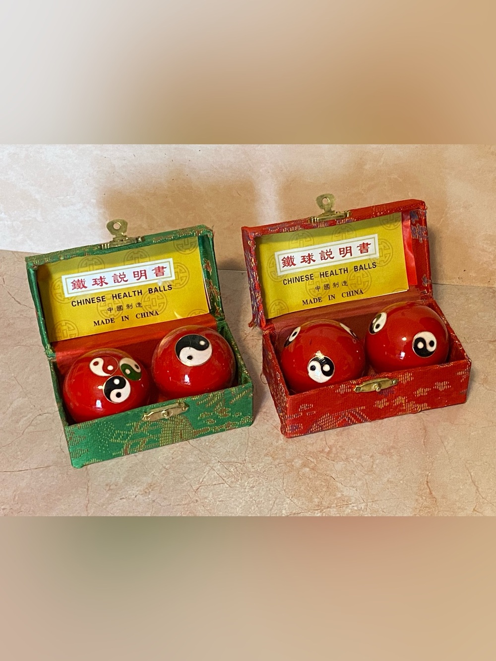 Yin Yang Design 1.5” Chinese Baoding cloisonné chime Balls inside meditation